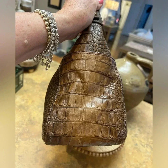 Brahmin Toasted Almond Anne Croc Handbag - Picture 9 of 16